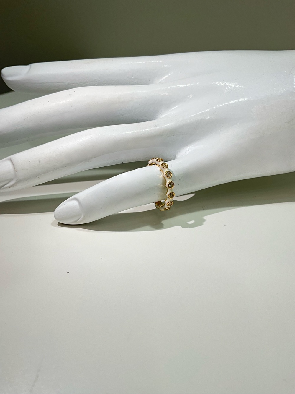MEJURI 925 Cream Enamel Charlotte Stacker Ring Gold Vermeil Size 5.25” - Picture 5 of 7